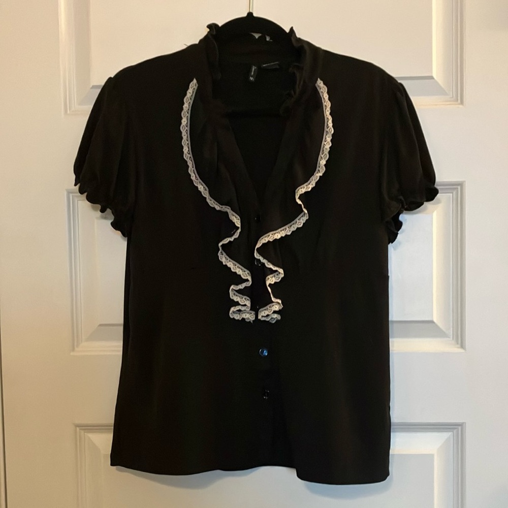 Y2K Office Dressy Ruffle Lace Blouse